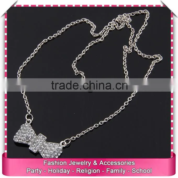 imitation Crystal pendant long necklace, low price pure imitation silver chain necklace