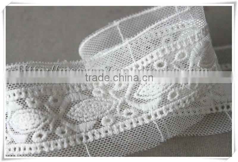 Garment decoration 4cm white net embroidery lace trim on wholesale