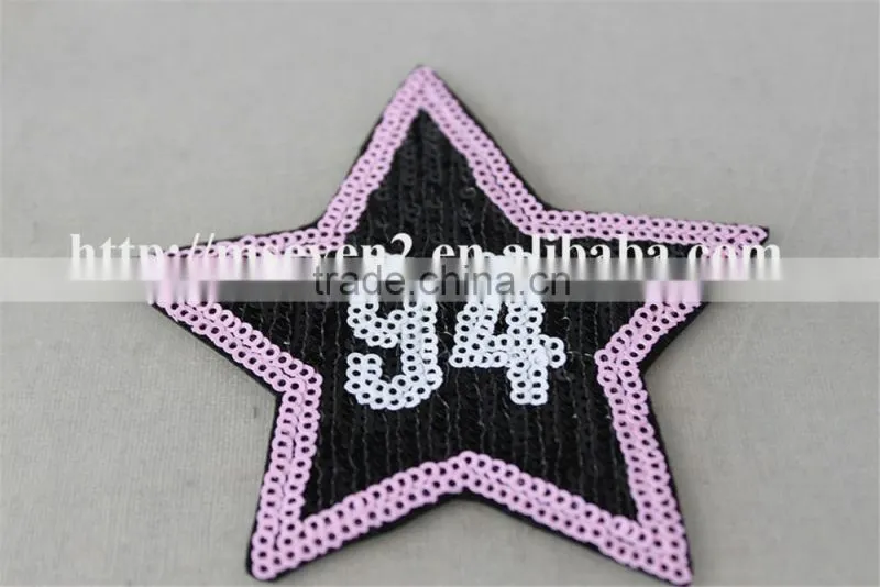 100% fashion design embroidery sequin patch with applique embroidery star patches three color design for cloting