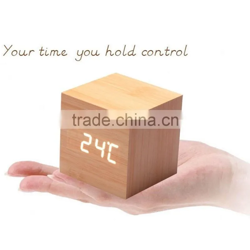 factory price digital led wooden Desk clock with alarm