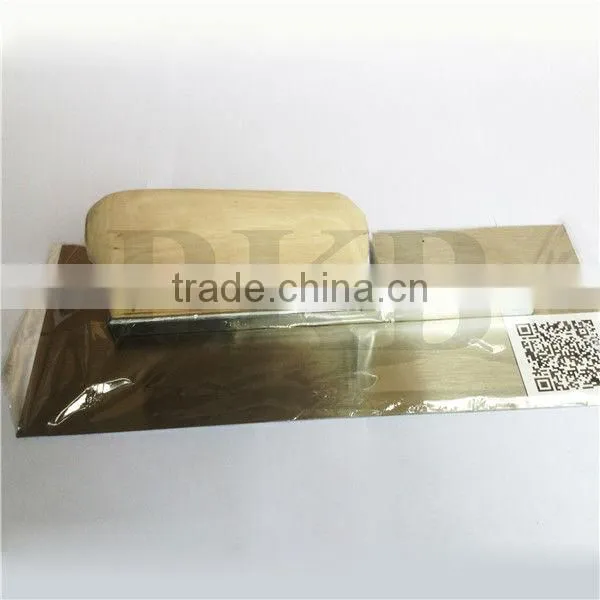 Stainless steel plastering trowel with wooden handle