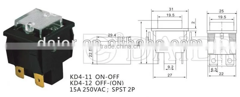 KD4-11/N ON-OFF 15A 250VAC push switch with lamp