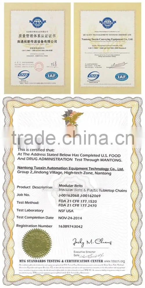 Straight Running Plastic Tabletop Chains for processing machinery