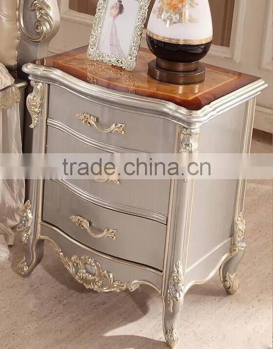 European Style Solid Wood with Genuine Leather Bed, Royal Bedroom Carved Furnitur Bed, Royal Bedroom Furniture (BF01-ML013)