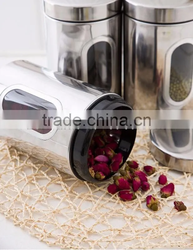 Custom Stainless Steel Tea Coffee Candy Storage Canister With Window