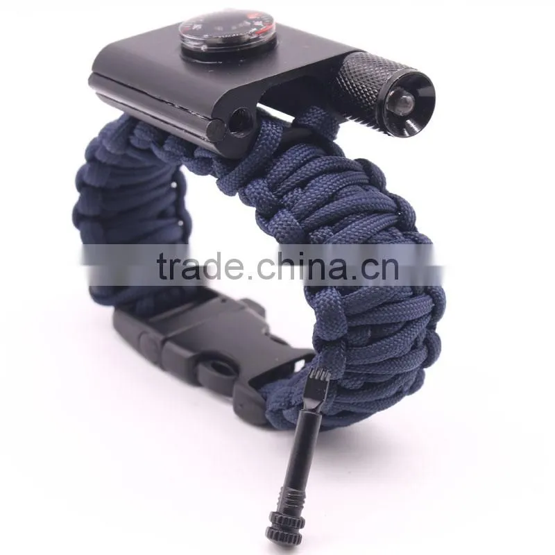 Newest design outdoor survival compass paracord bracelet with LED light