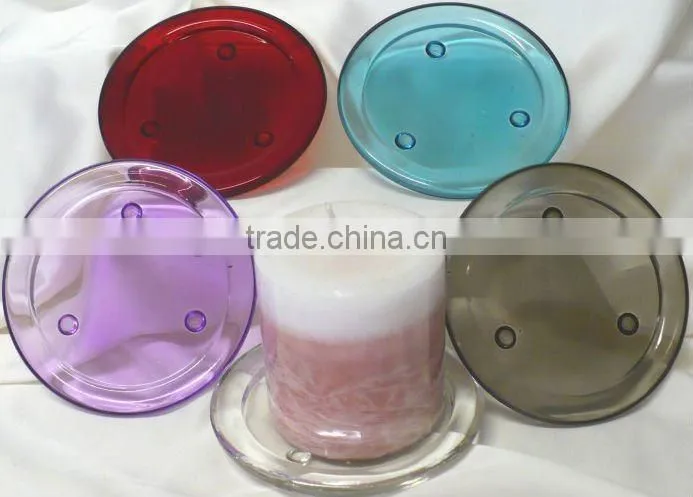 colored glass candle plate/ pillar holder