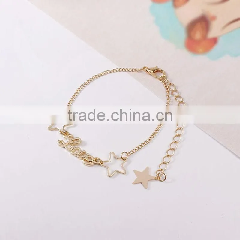 gold love letter moon star charms bracelet gold chain bracelet silk ribbon bracelet