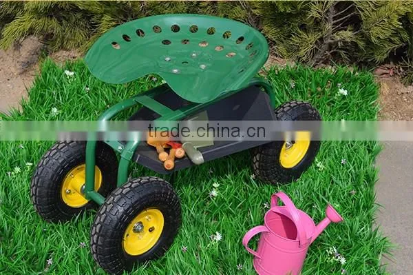 QINGDAO WANTAI Rolling Garden Tractor Scoot Work Seat On Wheels With Bucket Basket TC1852