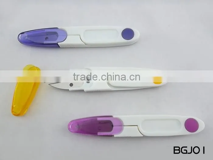 Good quality line scissor, Safty Sewing scissor with cover, plastic thread cutting scissor