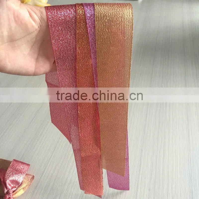 high quality decorations pink metallic glitter tape ribbon bow. double face shiny.