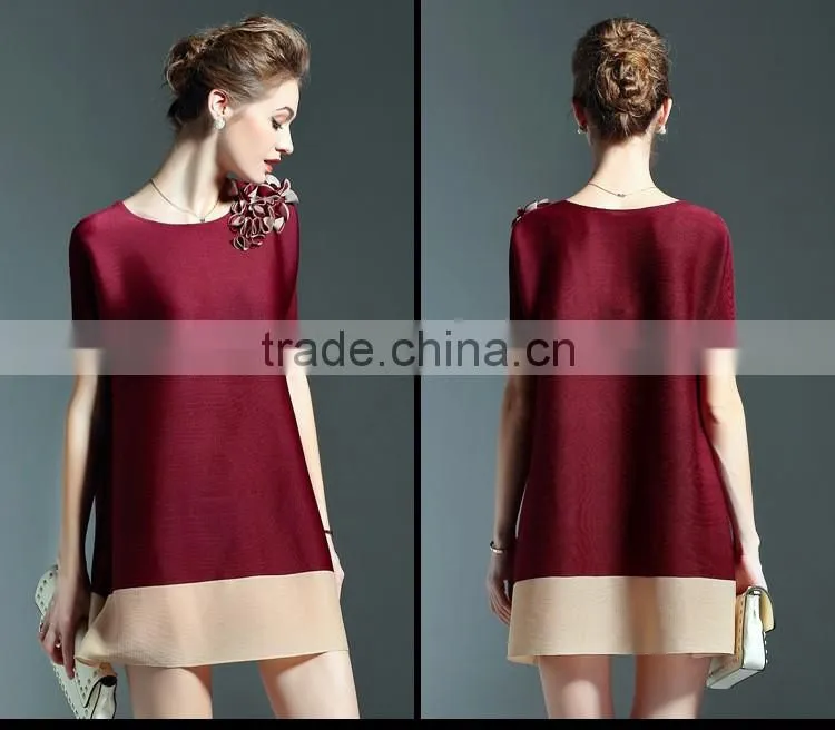 Fat mm women foreign trade large size plicated dress with 3d flower