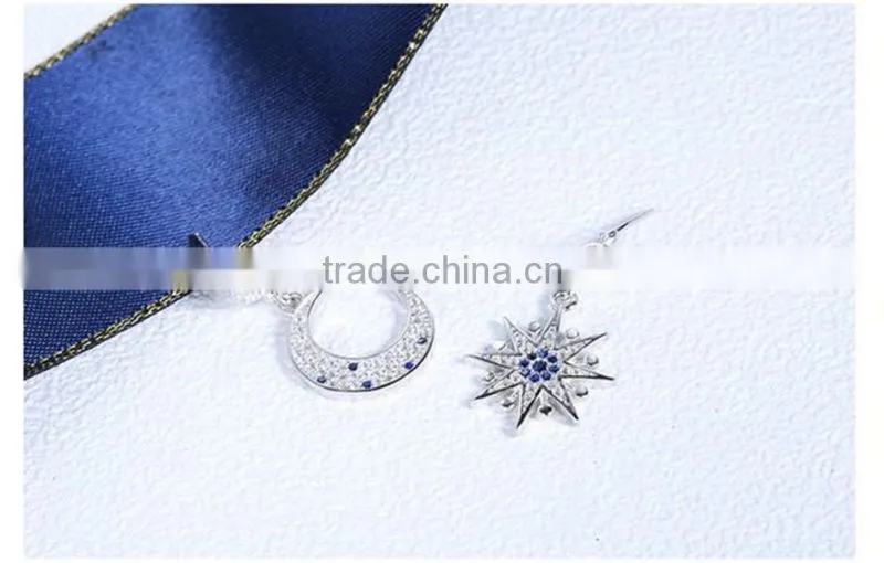 star and moon shape girl 925 silver earring, CZ zircon earring jewelry, earring silver 925