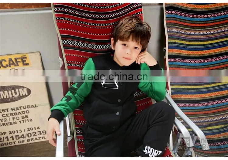 fashion new style children boys printed leg and chest color block sleeve jacket