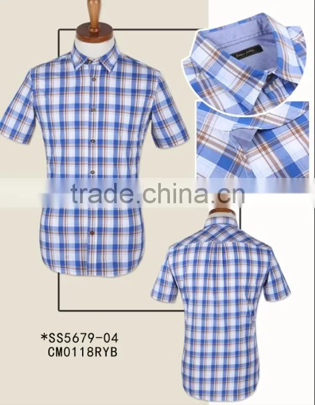Fashion new checked short sleeves cotton men shirts