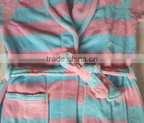 Chinese colorful strip printed coral fleece bathrobe