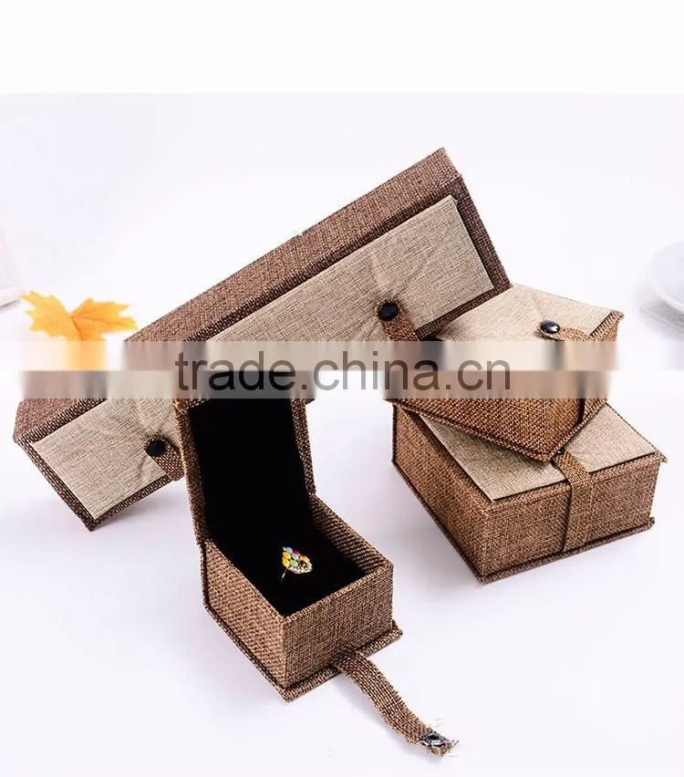 High Quality Natural Linen Fabric Paper Gift Storage Box Jewelry Bracelet Bangle Necklace Earrings Set Case Box