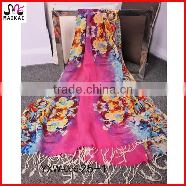 Bright floral print woven wool ethiopian scarf
