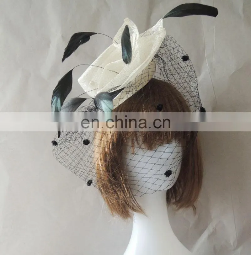 2014 Sinamay Fascinator white Hat Headband Bridal Church Derby Cocktail