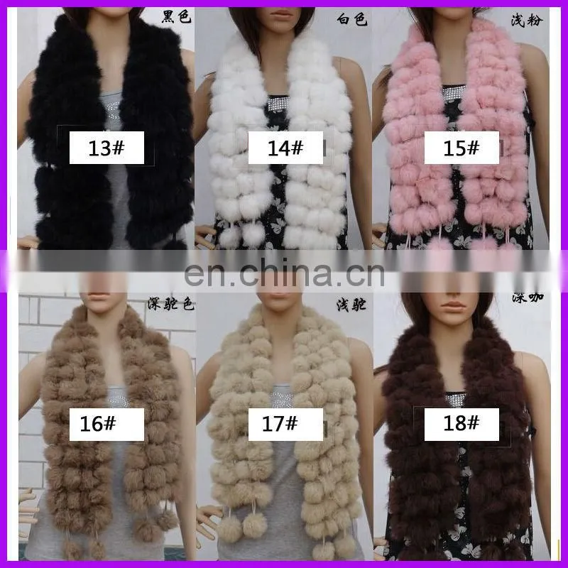 2014 New Fashion Beautiful Rabbit Fur Pompon Scarf Women Fur Scarf