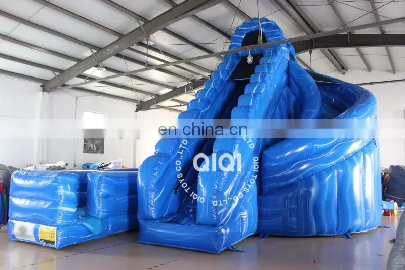 Valcano bule corkscrew inflatable water slide with pool for kids