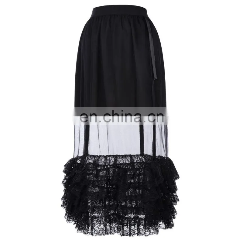 Belle Poque Retro Vintage Sexy Women's Ruffled Lace Hem See-Through Long Skirt BP000348-1