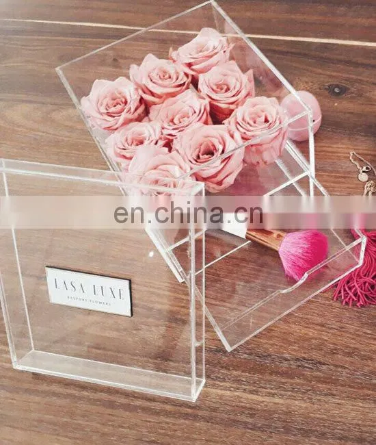 Luxury long clear plexiglass Handmade waterproof Acrylic flower box for 27 Roses Display