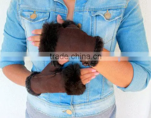 Stock new fashion cheap brown women leather gloves
