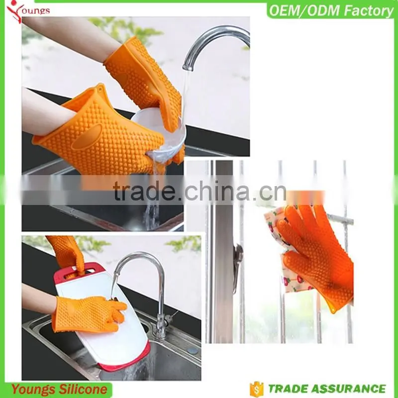 Silicone Oven Gloves With Fingers FDA Waterproof Glove BBQ Safety Glove