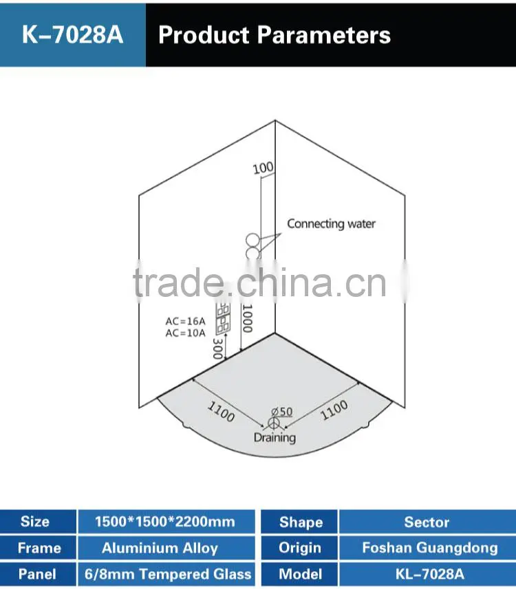 Luxury Fiberglass Door Sliding Open Corner Freestanding Acrylic Steam Room K-7028A