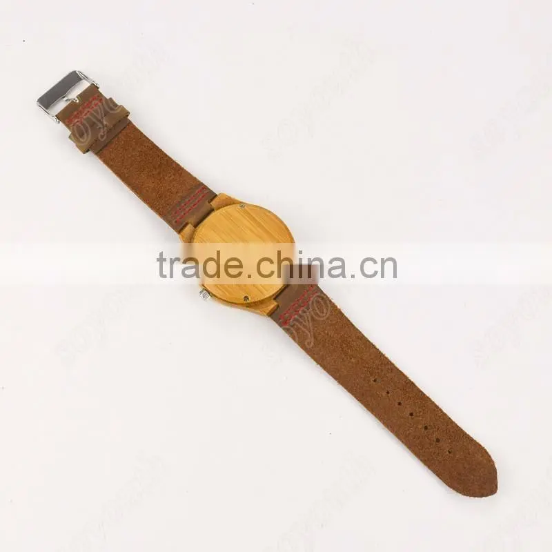 Wholesale personalized Fashion yellow Wood case Watch Men Custom Logo Wrist Watch With Leather Band