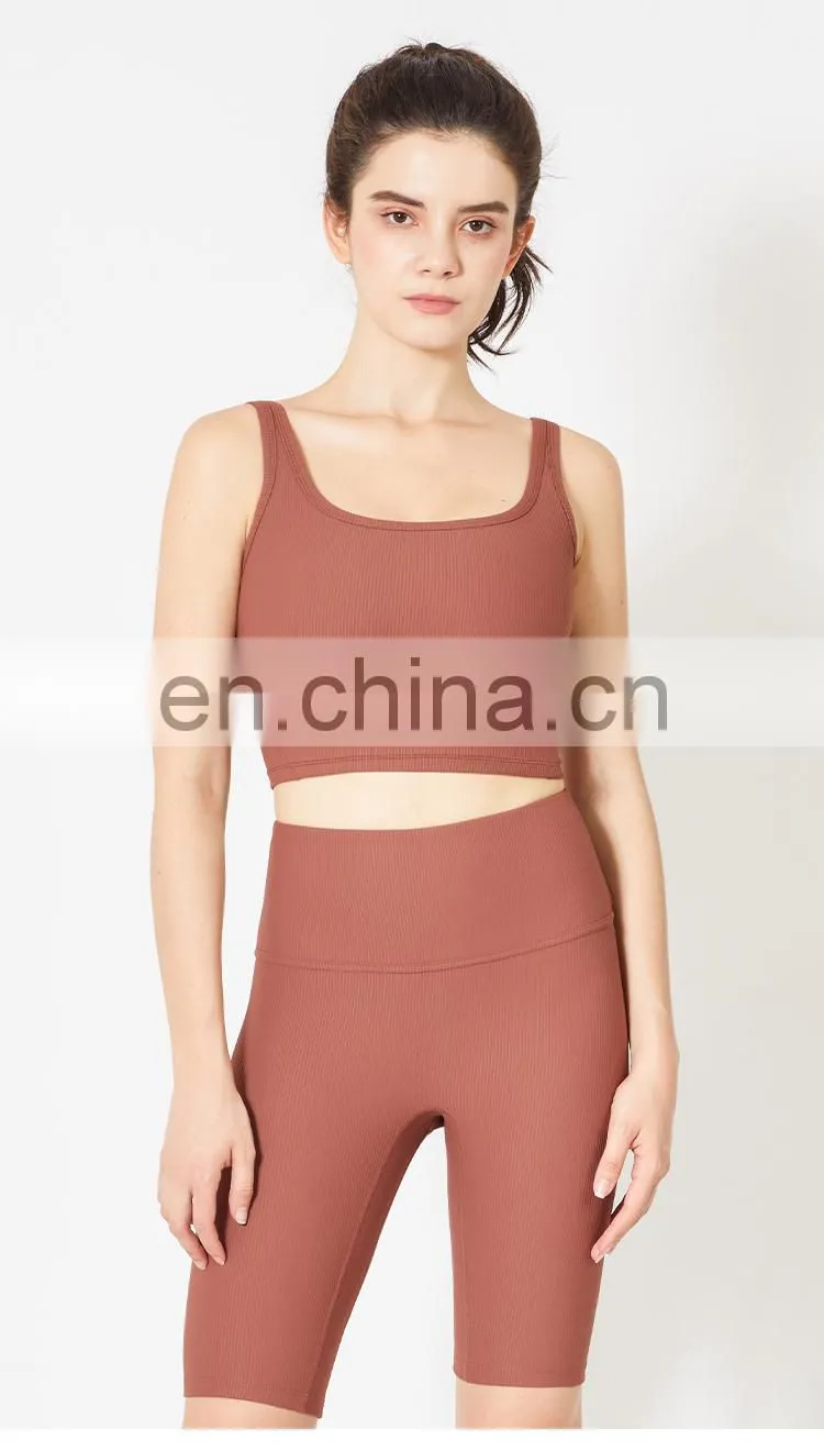Eco Yoga Bra 2021 Ribbed Square Back Yoga Sports Bra Wear Gym Clothing Womens Fitness Top