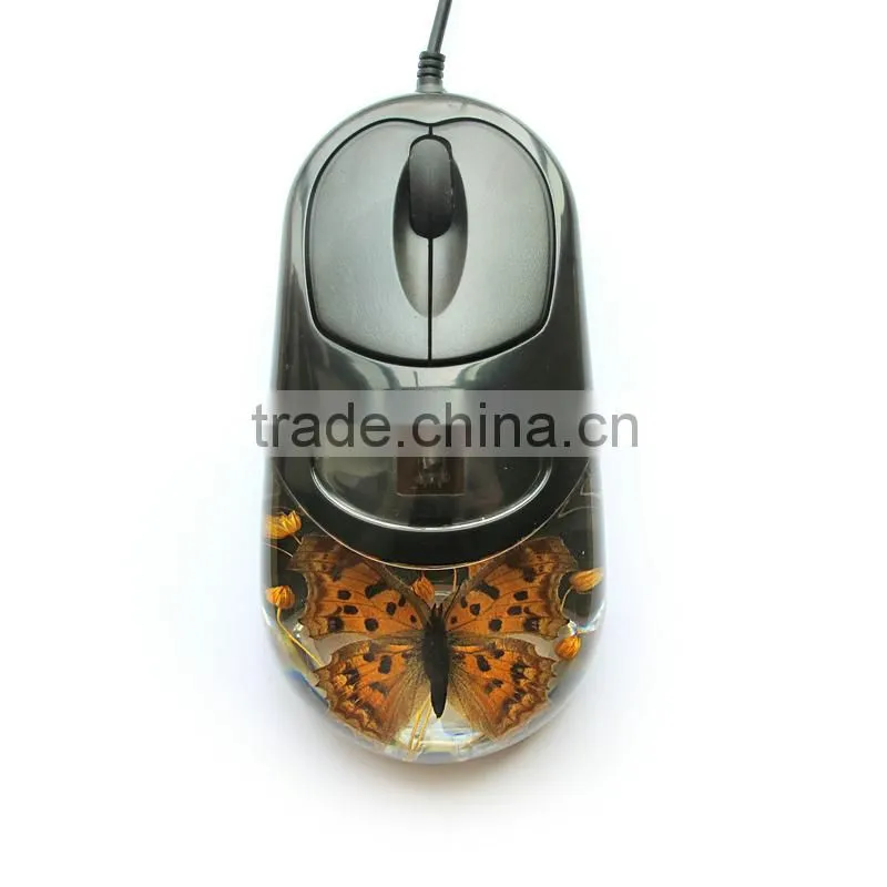 Fashionable new style resin real buttfly computer mouse