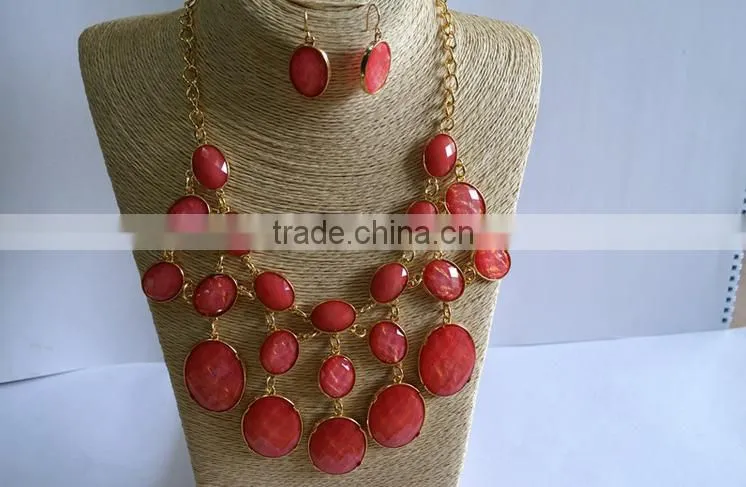 Multi Layered Drop Resin Necklaces Fashion Jewelry Set Alloy Sweater Necklace