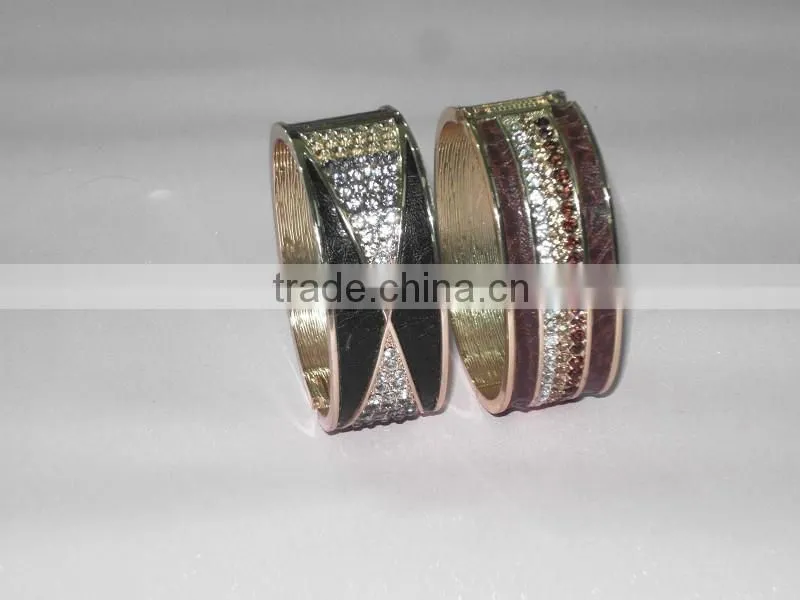 Metal Leather and Rhinestones Combination Genuine Leather Bracelet Wrist Bands Wholesale