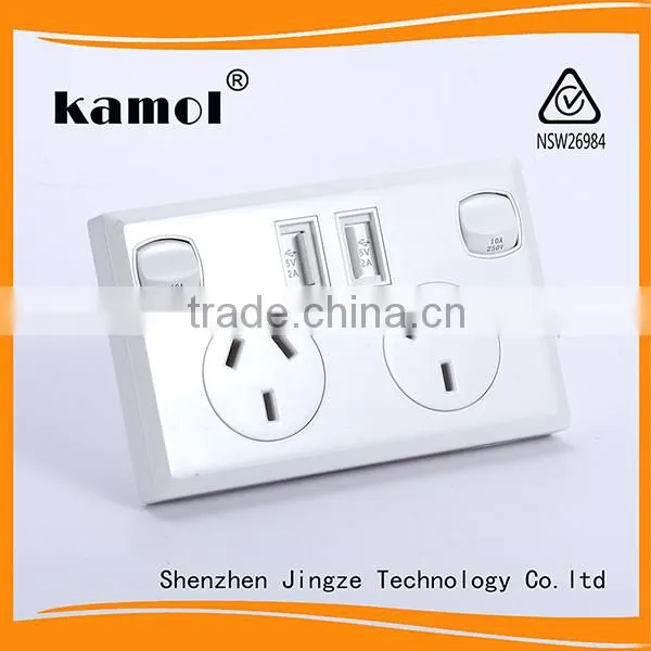 silver faceplate power point with double usb power socket for australian market
