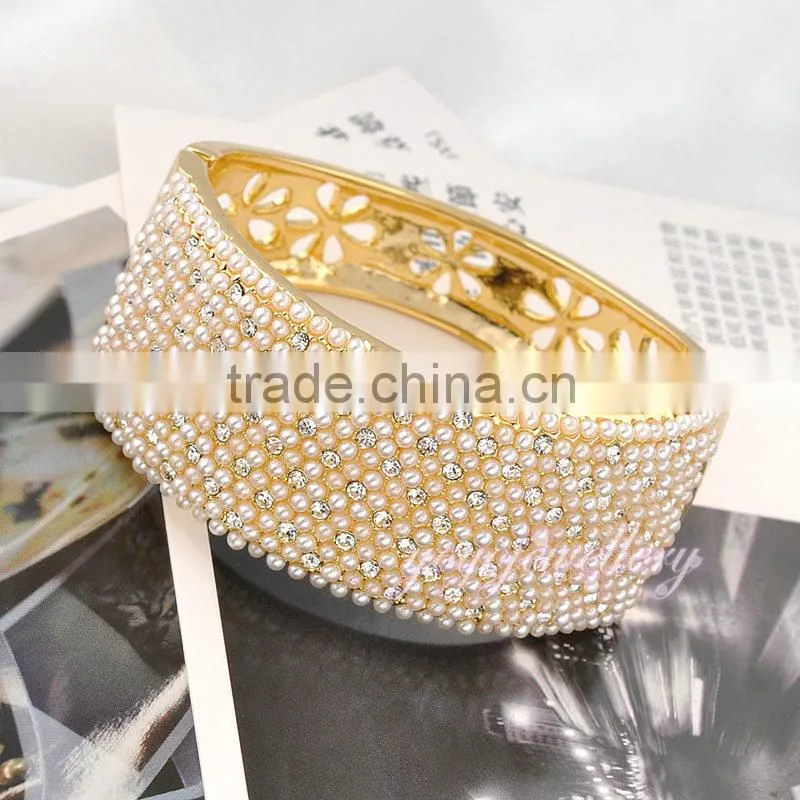 womens 2015 jewellery 18k yellow gold plated pearl bangle