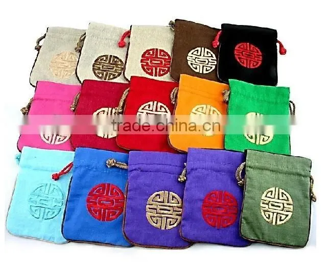 custom cotton embroidery chinese style drawstring small pouch