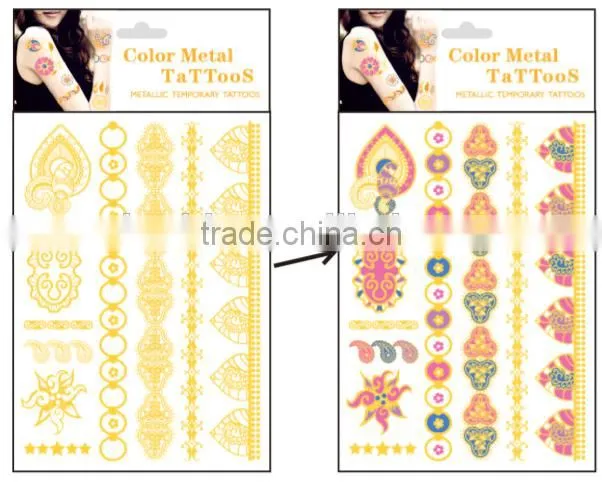 Fashion Colour Changing Metal Temporary Tattoo Sticker With Waterproof