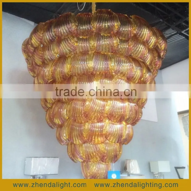 Fancy Art Hand blown Colored Glass Shell Chromed Metal Chandelier Pendant Light