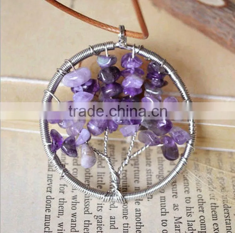 Wholesale Natural Rose Quartz Crystal Birthstone Tree of Life Handmade Pendant SCC0356