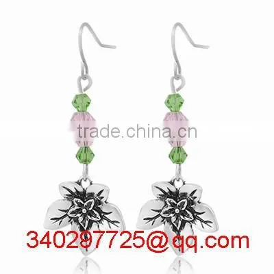Wholesale sorority AKA earring with ivy charm and pink green glass beads AKA greek style jewelry 2016