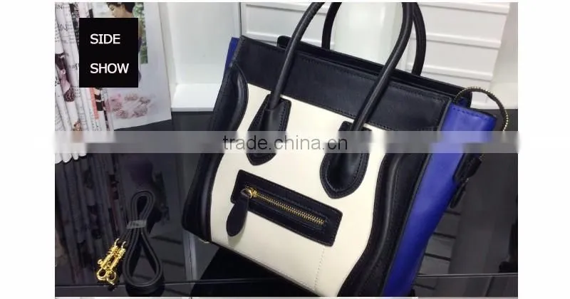 women lady fashion smile face pu leather handbag dropshipping yiwu patchwork handbag