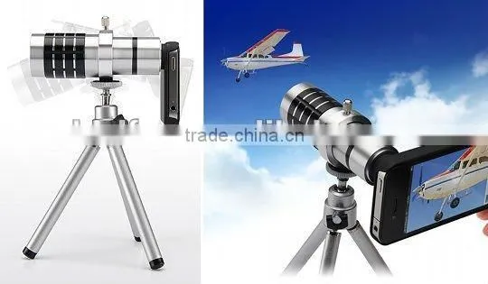 12X Zoom Metal Telescope Lens for Apple iPone 4 4S with Tripod Holder
