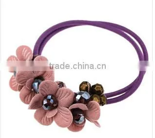 High-end hair headwear Soft double color bead curtain rose hair rope hair bands Elastic