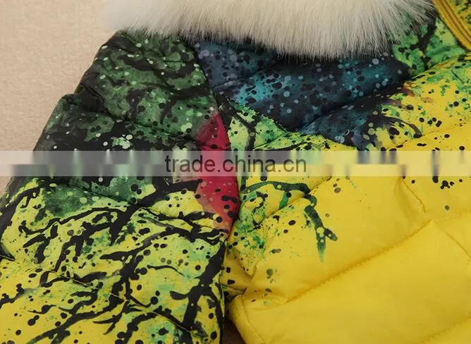 New Women's coats fur collar short down jacket printed cotton women's coat
