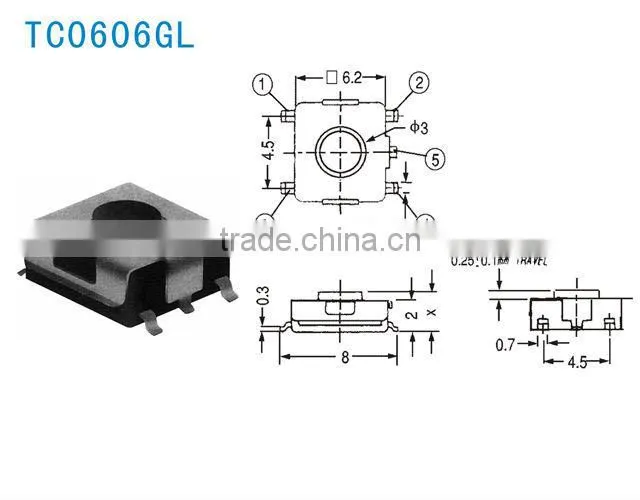 6*6mm tact switch with 5 pin