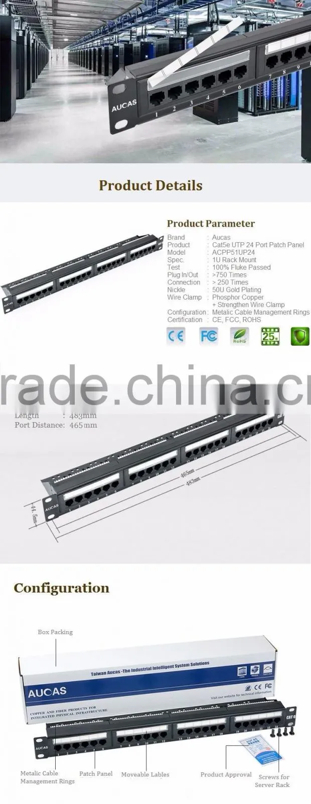 Manufacture RJ45 Unshielded Cat6 UTP Cable 24 Port Patch Panel For 19 Inch Server Rack Hot Sell