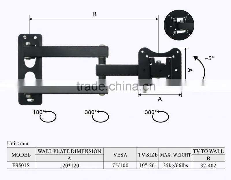 Tilted double arms cantilever corner tv support for FS501S