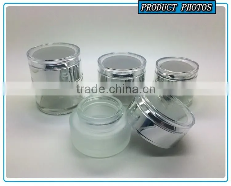 Transparent clear glass cosmetic bottles and jars
